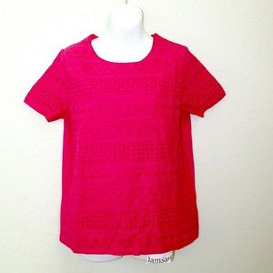 Izod Women's Short Sleeve Hot Pink Cabaret Eyelet Blouse Size M